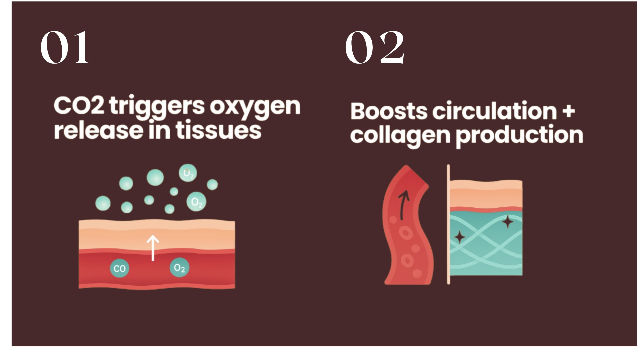 Infographic showing how CO2 therapy improves oxygen delivery in tissues and boosts circulation and collagen production.